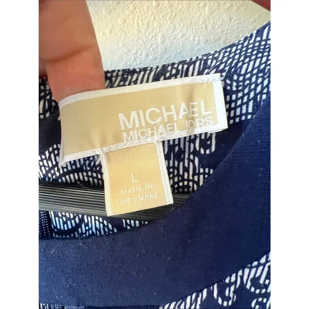Michael Kors Navy and White Paisley Short Sleeve Dress